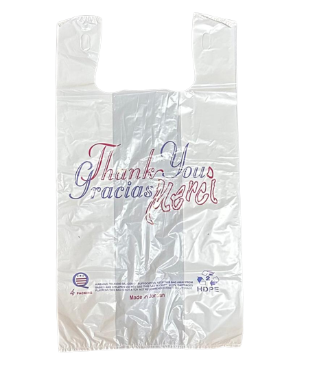 White "Thank You" Standard-Duty Plastic T-Shirt Bag (Medium Duty)